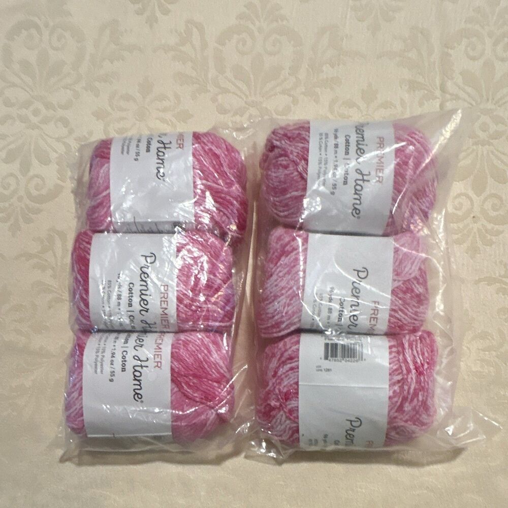 Lot of 6 Premier Home Cotton Yarn Flamingo Splash Pink White Mixed Dye Lots